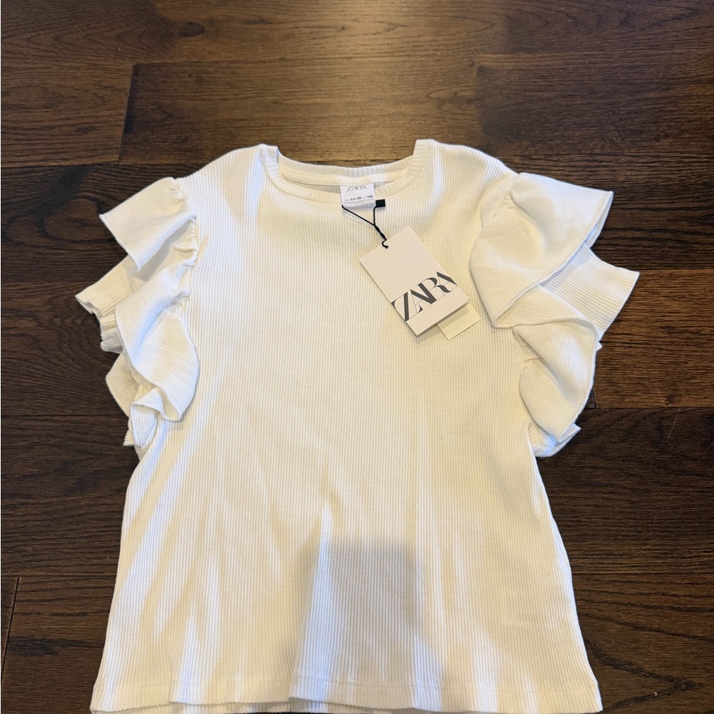 Zara Kids Cream Ruffle Sleeve Tee